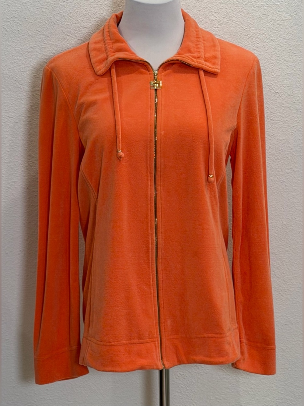 Vintage St. John Sport by Marie Gray Velour Zip Jacket Small Orange Gold Logo